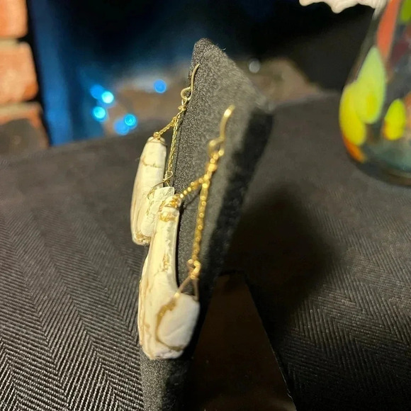 Gold and Cream Moon Shaped dangle earrings 14K gold filled Wire - Picture 5 of 7